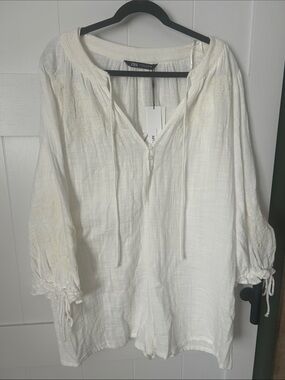 Zara Ivory Tie-Neck Gauze Jumper